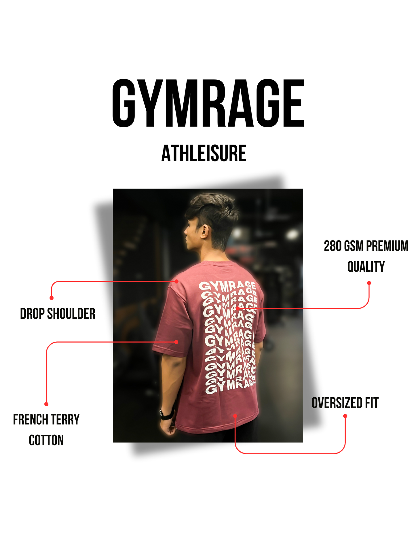 GYMRAGE Illusion Oversized T-shirt Maroon
